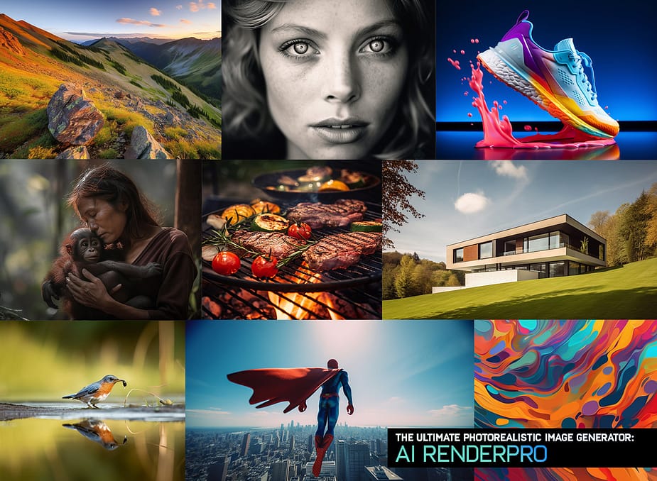 Diverse Collection of High-Quality Images with AI Render Pro: Food, Landscapes, Portraits, Products, Wildlife, Architecture, Superheroes, Abstracts, and More!
